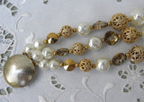 Vintage Pearl Filagree and Glass Beads Necklace Bracelet and Earrings Set