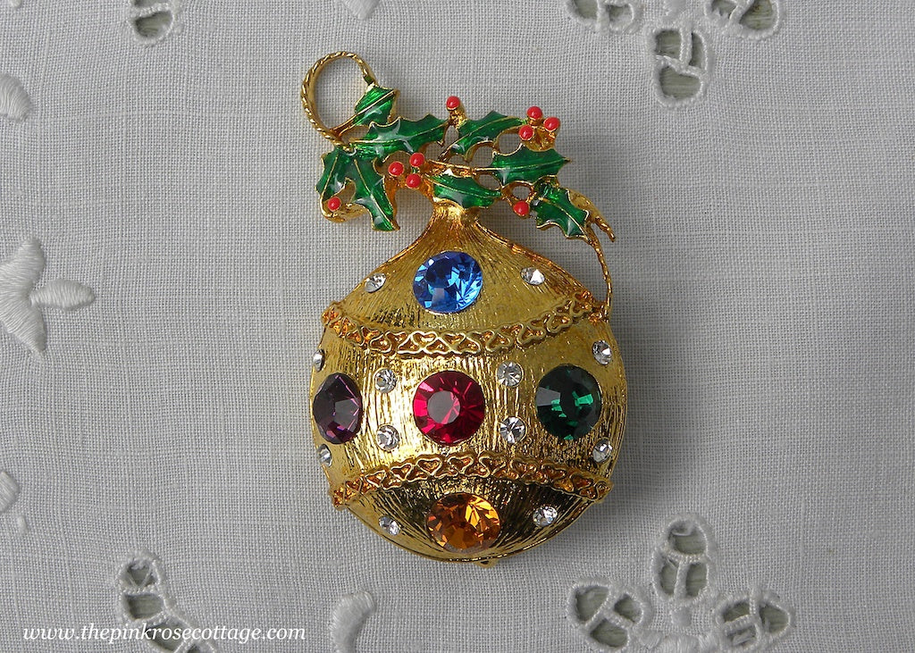 Vintage Eisenberg Ice Rhinestone Christmas Ornament Pin
