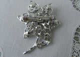 Vintage Silver Rhinestone Flower Pin Brooch