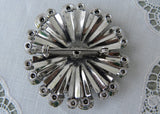 Vintage Smokey and Clear Rhinestone Floral Pin Brooch