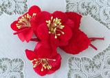 Vintage Velvet Millinery Red Flowers Corsage Pin
