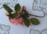 Vintage Velvet Millinery Peach Rose Flowers Corsage Pin