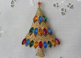 Vintage J.J. Christmas Tree Pin with Multicolored Rhinestones