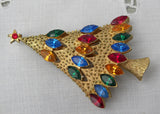 Vintage J.J. Christmas Tree Pin with Multicolored Rhinestones