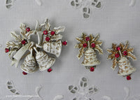 Vintage Dodds Christmas Bells Enamel and Rhinestone Pin and Earring Set