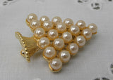 Vintage Gold and Pearl Christmas Tree Pin Brooch