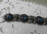 Vintage ART Chunky Cobalt Rhinestone and Turquoise Bracelet