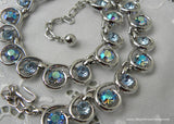 Vintage Silver Trifari Necklace with Light Blue Aurora Borealis Rhinestones