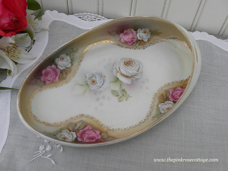 Hand-painted outlet floral covered dish trinket or candy sugar bowl rose