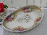 Vintage Hand Painted Pink and White Roses Trinket Candy Dish