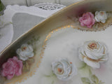 Vintage Hand Painted Pink and White Roses Trinket Candy Dish