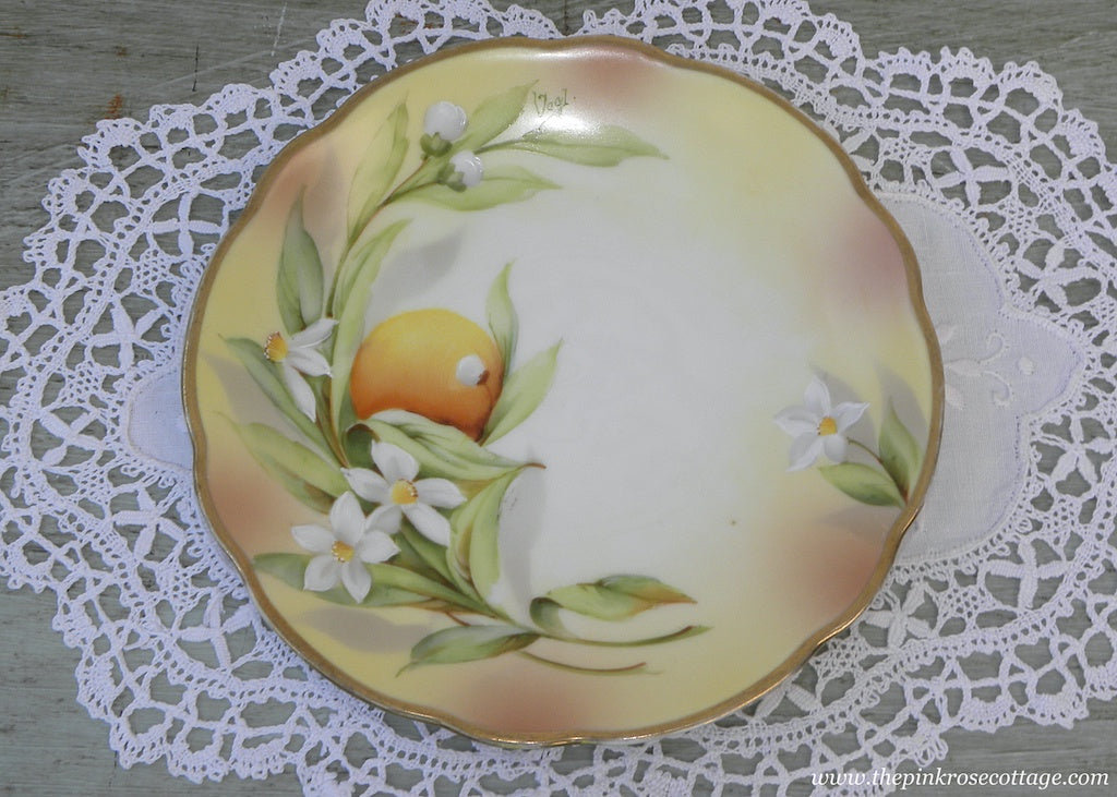 Vintage Hand Painted Plate Orange and Orange Blossoms Signed