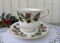 Vintage Royal Grafton Christmas Holly Pinecones Teacup and Saucer