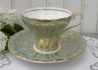 Vintage Aynsley Soft Green Gold Gilt Chintz Corset Teacup and Saucer