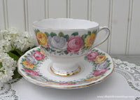 Vintage Gladstone Rosemary Pink Yellow White Rose Teacup Saucer