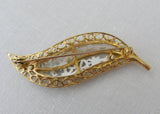 Vintage Gold and Enameled Daisy Daises Leaf Pin Brooch