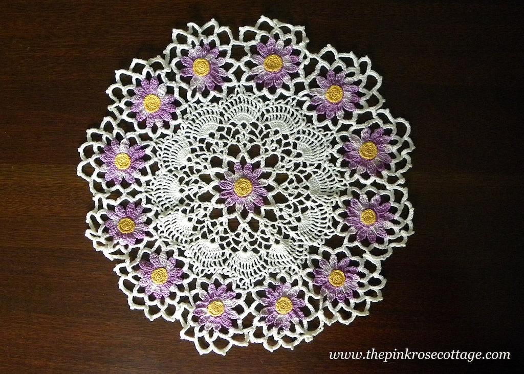 Vintage Hand Crocheted Purple Daisy Doily