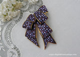 Signed Joan Rivers Brooch Purple Rhinestones Ribbon Bow Pin