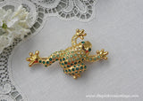 Vintage Monet Rhinestone Green Frog Pin