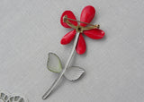 Vintage Enameled  Red and Gold Daisy Pin