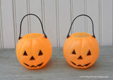 2 Mini Vintage Blow Mold Halloween Pumpkin Trick or Treat Favors Bucket