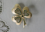 Vintage St. Patrick's Day Rhinestone Shamrock Clover Heart Pin