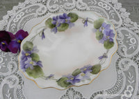 Vintage Hand Painted Purple Violets Candy Trinket Dish