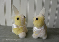 Pair of Vintage Yellow Pom Pom Easter Bunnies Rabbits - The Pink Rose Cottage 