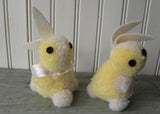 Pair of Vintage Yellow Pom Pom Easter Bunnies Rabbits - The Pink Rose Cottage 