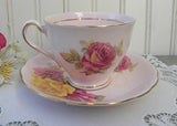 Vintage Pink Teacup and Saucer with Yellow and Pink Roses