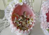 3 Vintage Hand Made Real Egg Easter Ornaments with Bunnies - The Pink Rose Cottage 
