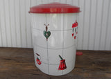 Vintage Decoware Red and White Kitchen Step On Garbage Tin Litho with Liner