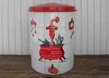 Vintage Decoware Red and White Kitchen Step On Garbage Tin Litho with Liner