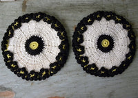 Pair of Hand Crocheted Black and Yellow Pansies Pansy Potholders Pot Holders - The Pink Rose Cottage 