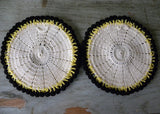 Pair of Hand Crocheted Black and Yellow Pansies Pansy Potholders Pot Holders - The Pink Rose Cottage 