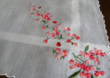 Vintage Embroidered Pink Forget Me Nots with Lady Bug Handkerchief