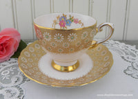 Vintage Tuscan Pink and Gold Daisy Teacup and Saucer