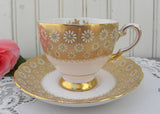 Vintage Tuscan Pink and Gold Daisy Teacup and Saucer