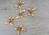 5 Vintage Aluminum and Glass Gold Butterfly Floral Picks