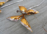 5 Vintage Aluminum and Glass Gold Butterfly Floral Picks