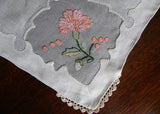 Tagged Vintage Madeira Linen Pink Carnation Handkerchief
