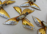 5 Vintage Aluminum and Glass Gold Butterfly Floral Picks on Original Card