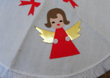 Vintage Christmas Felt Appliquéd Christmas Angel Tabletop Tree Skirt