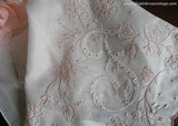 Vintage Madeira Monogrammed F Embroidered Pink Handkerchief