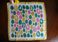 Vintage Tammis Keefe Easter Egg Bunny and Chicks Handkerchief