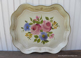 Vintage Nashco Hand Painted Toleware Pink Roses and Daisies Serving Tray