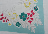 Vintage Simtex Teal Tablecloth with Red and Yellow Flowers