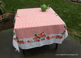 Vintage Fashion Manor Orange and Coral Checked Fruit Tablecloth