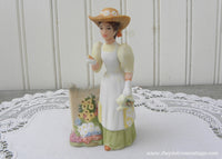 Miniature Victorian Lady Figurine Gardening Picket Fence