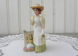 Miniature Victorian Lady Figurine Gardening Picket Fence